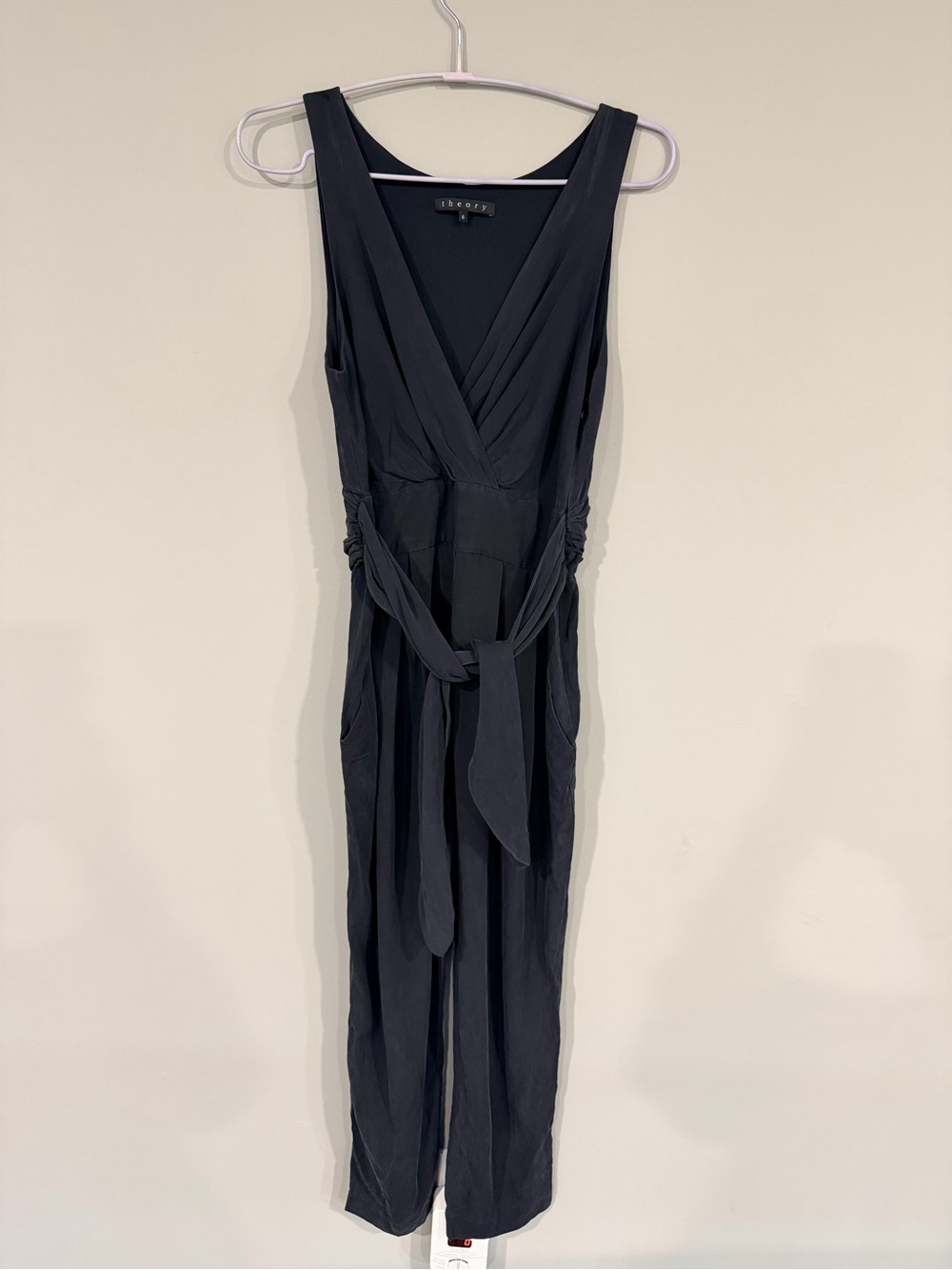 Theory Black Sleeveless Wrap Jumpsuit Silk Size 6